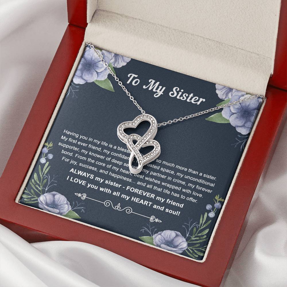 To My Sister Gifts, Having You In My Life Is A Blessing, Double Heart Necklace For Women, Birthday Present Idea From Sister