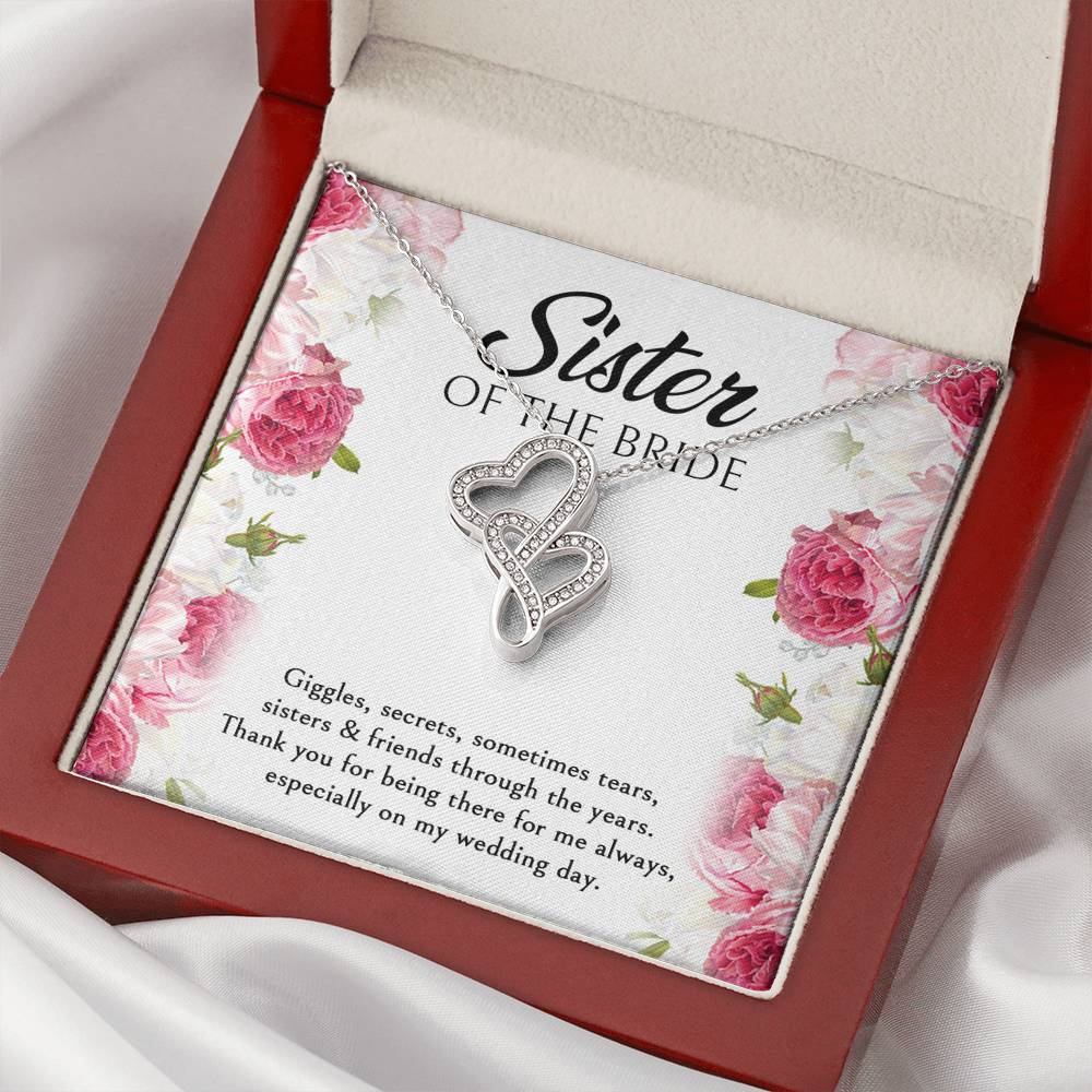 Sister of the Bride Gifts, Thanks For Being There, Double Heart Necklace For Women, Wedding Day Thank You Ideas From Bride