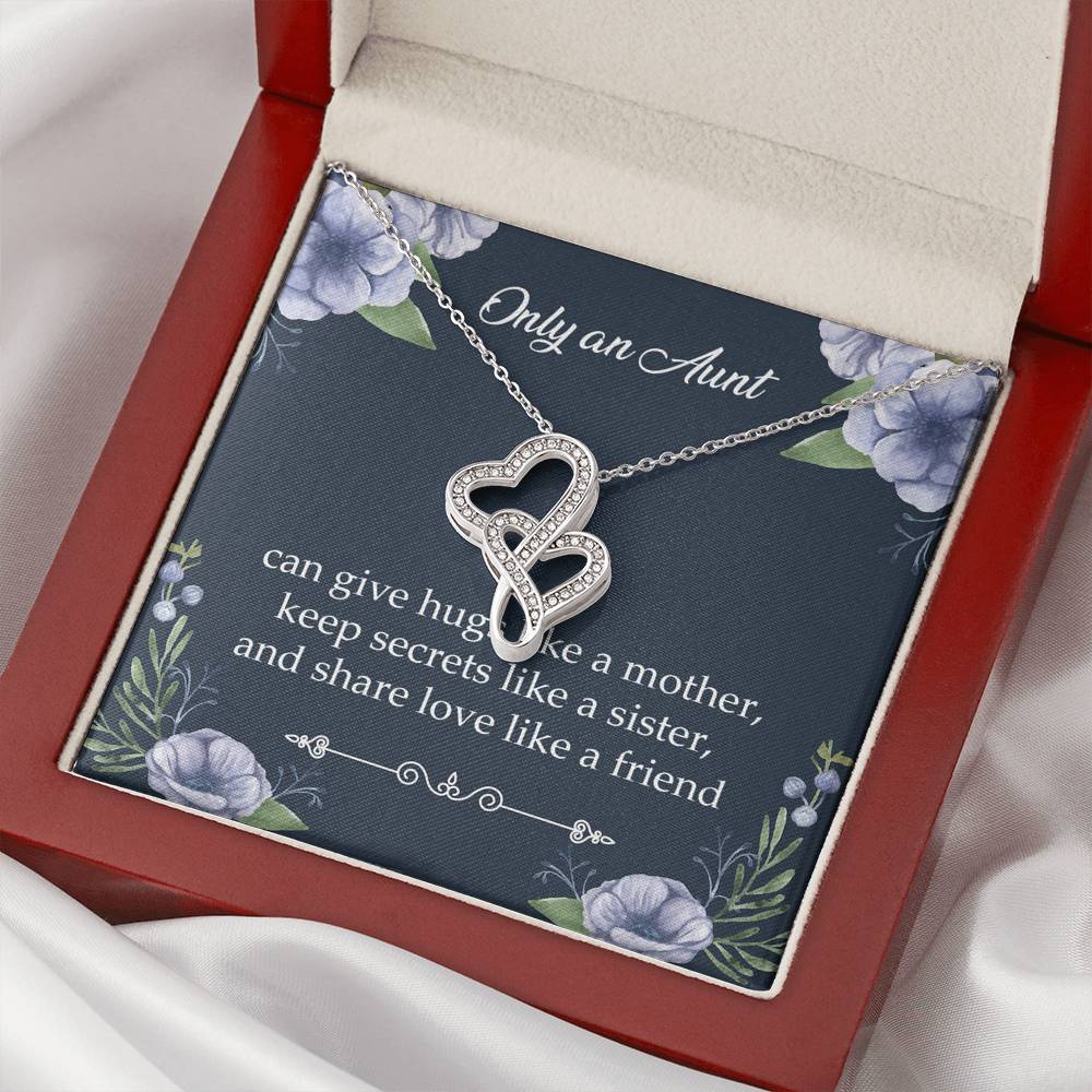 To My Aunt Gifts, Only An Aunt Can Give Hugs Like A Mother, Double Heart Necklace For Women, Aunt Birthday Present From Niece Nephew