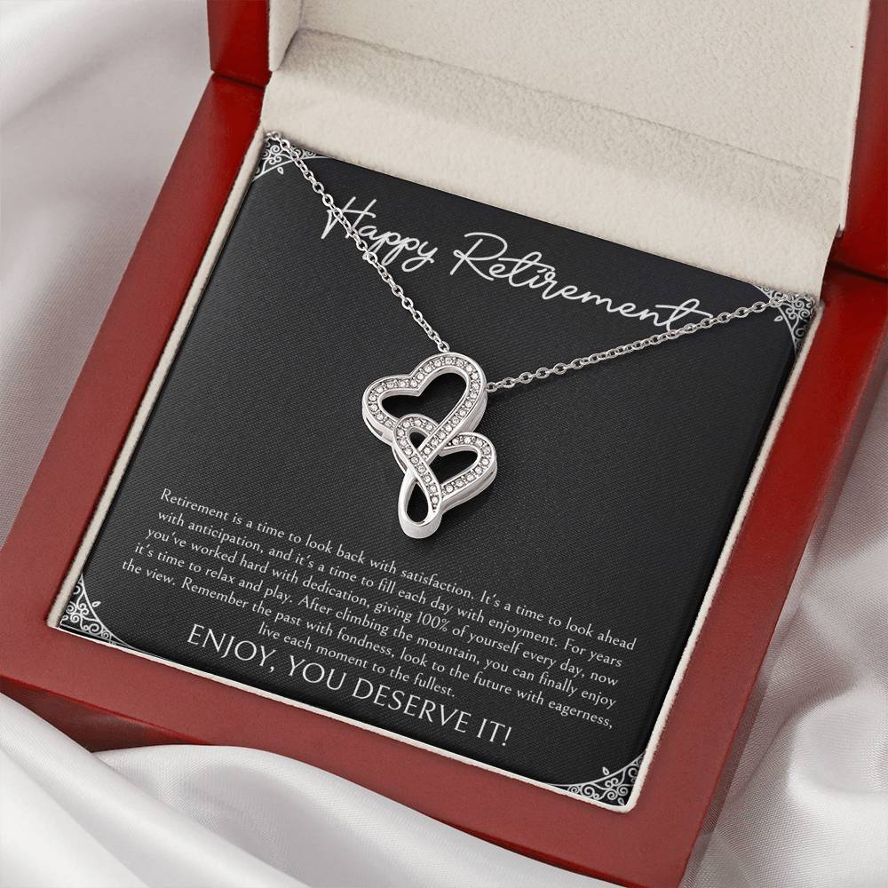Retirement Gifts, Time To Relax, Happy Retirement Double Heart Necklace For Women, Retirement Party Favor From Friends Coworkers