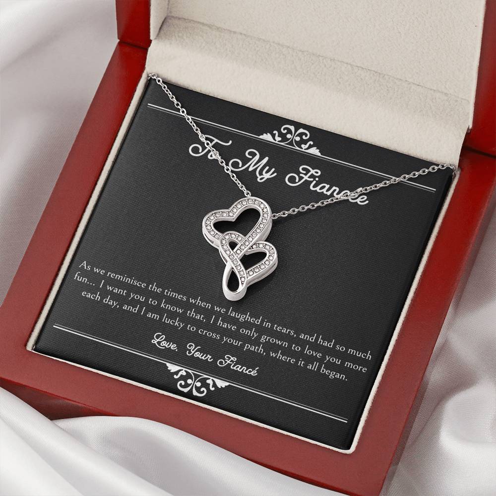 To My Fiancée, I Am Lucky To Cross Your Path, Double Heart Necklace For Women, Anniversary Birthday Valentines Day Gifts From Fiancé