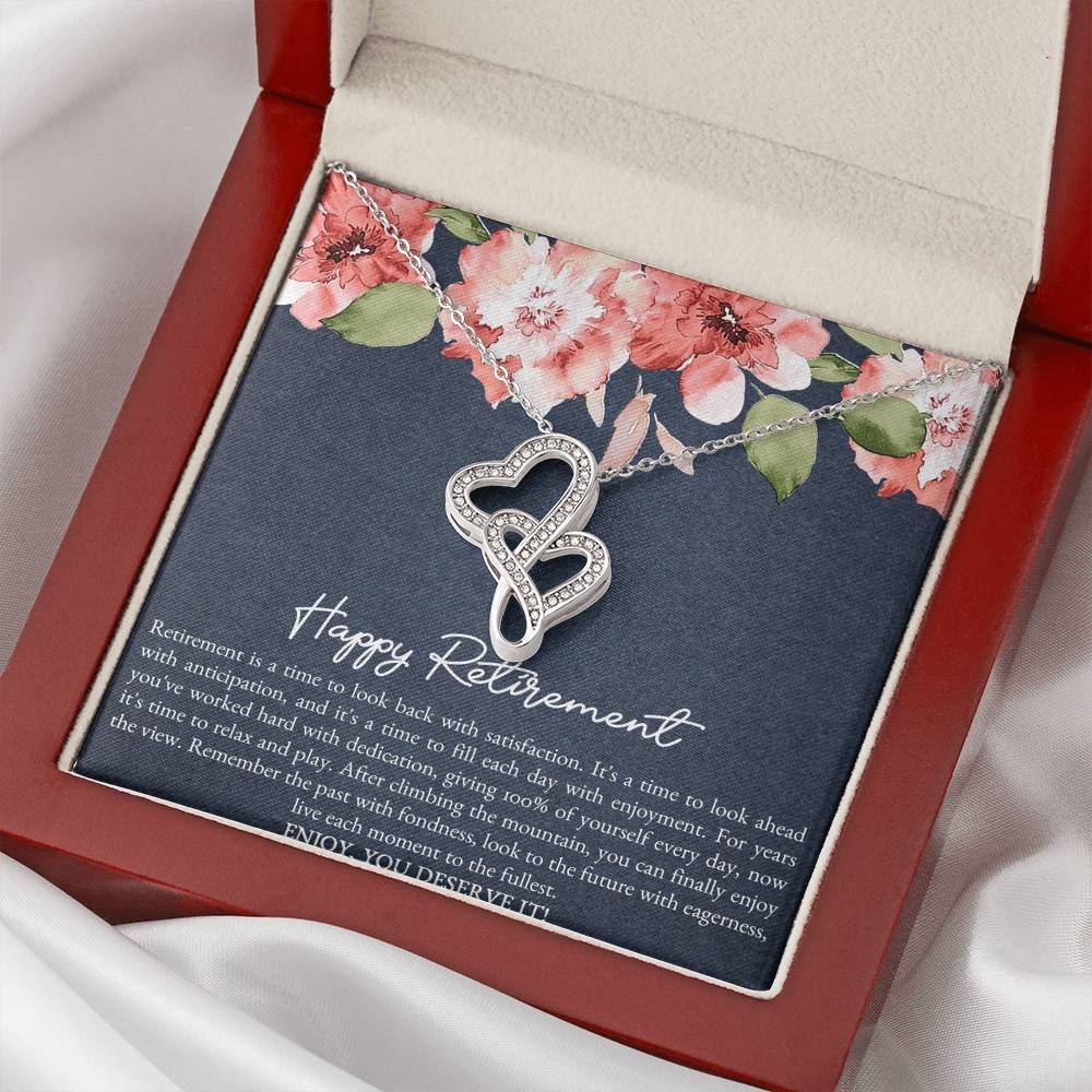 Retirement Gifts, Enjoy You Deserve It, Happy Retirement Double Heart Necklace For Women, Retirement Party Favor From Friends Coworkers
