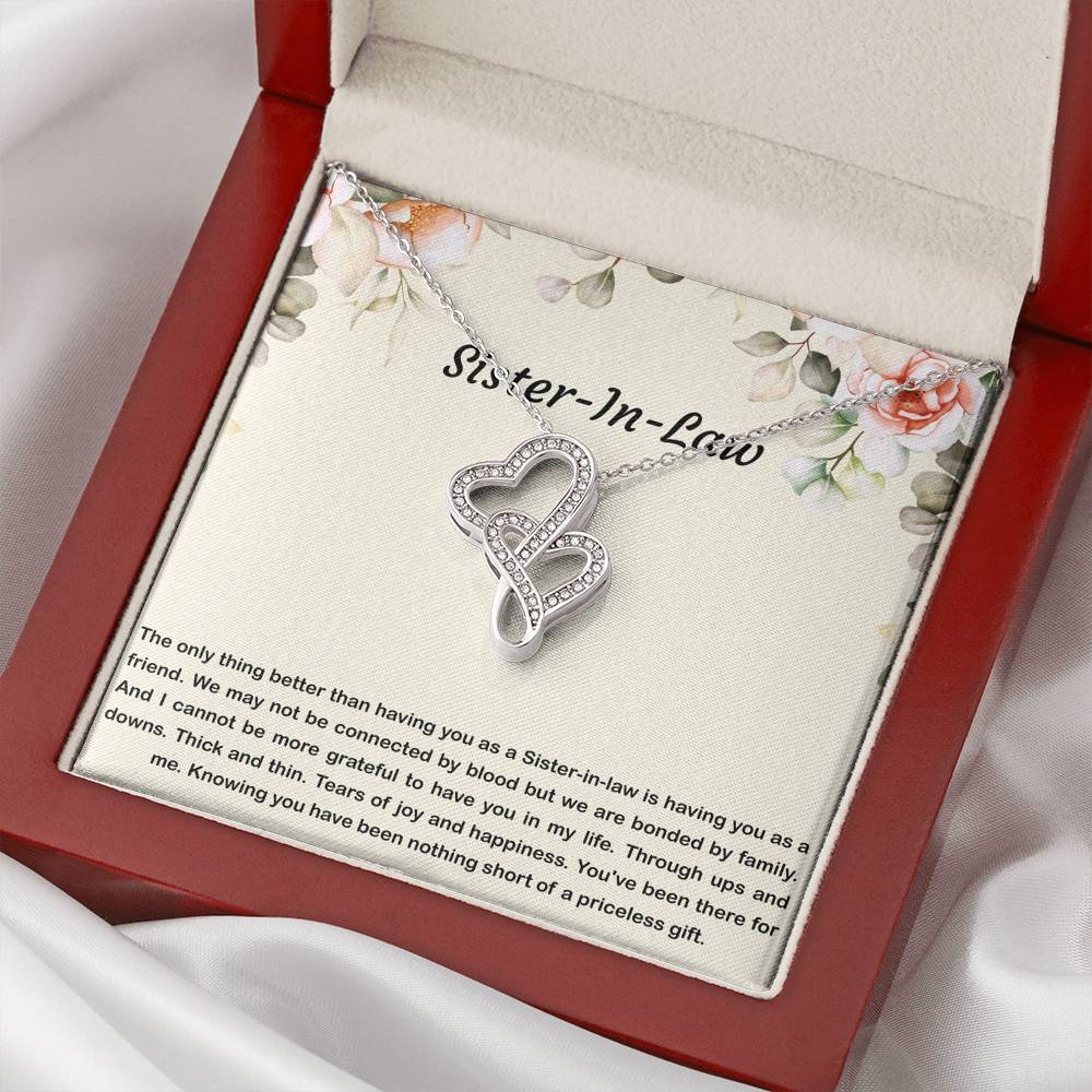 To My Sister-in-law Gifts, Bonded By Family, Double Heart Necklace For Women, Birthday Present Idea From Sister