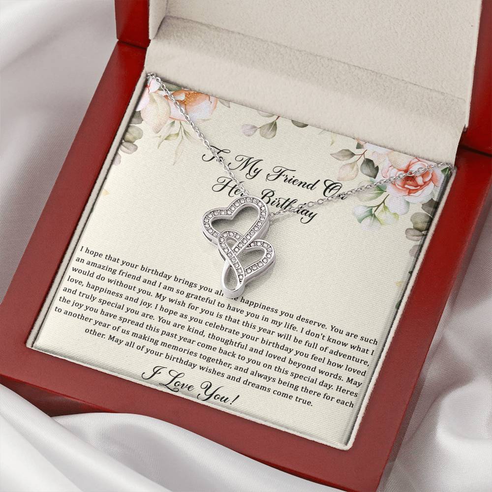 Birthday Gifts For Women, May Your Wishes Come True, Double Heart Necklace, Happy Birthday Message Card Jewelry For Friend