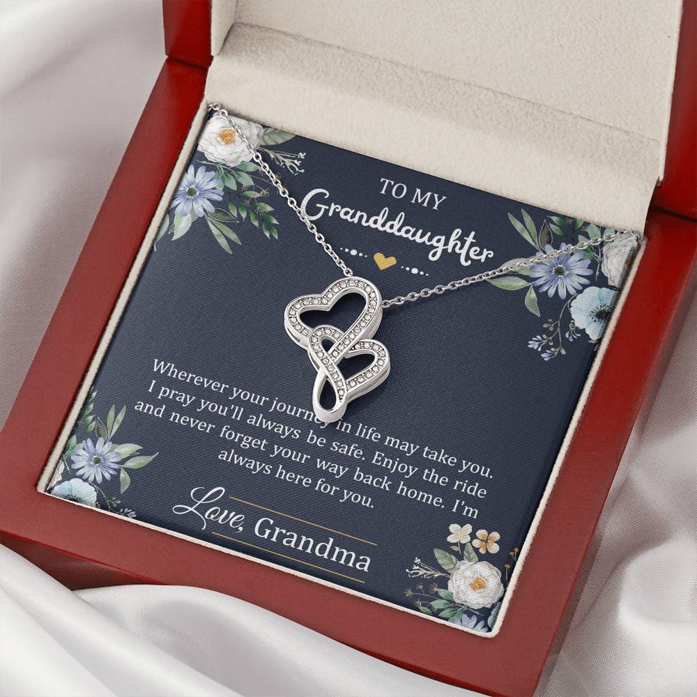 To My Granddaughter Gifts, I'm Always Here For You, Double Heart Necklace For Women, Birthday Present Idea From Grandma
