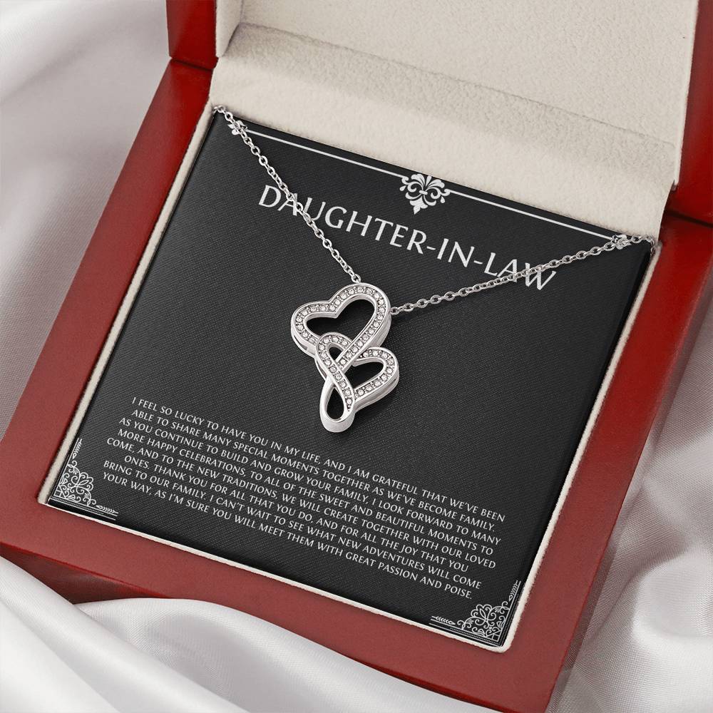 To My Daughter-in-law Gifts, I'm Lucky To Have You, Double Heart Necklace For Women, Birthday Present Idea From Mother-in-law