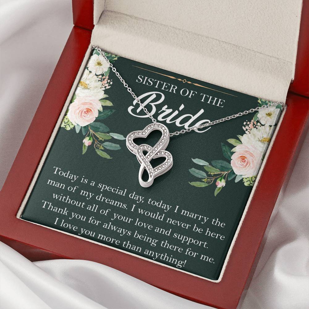 Sister of the Bride Gifts, Thank You for Being There, Double Heart Necklace For Women, Wedding Day Thank You Ideas From Bride