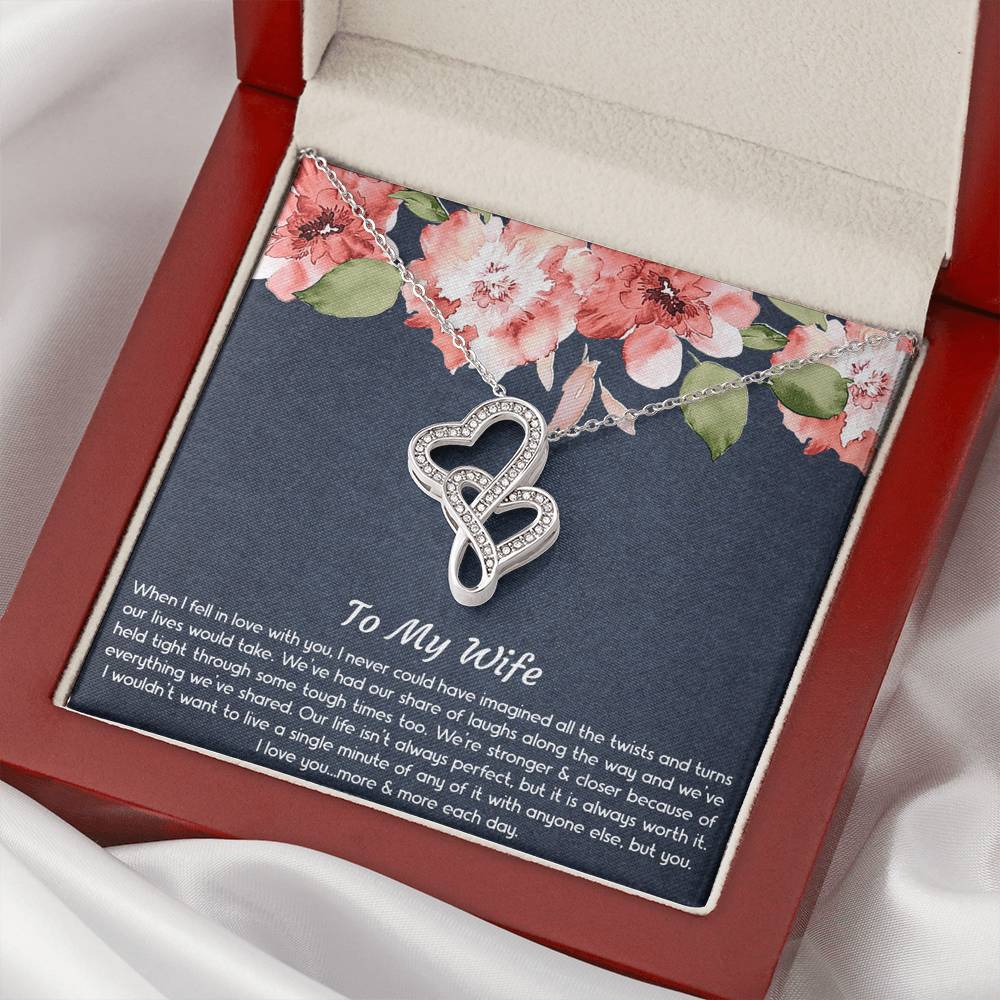To My Wife, When I Fell In Love With You, Double Heart Necklace For Women, Anniversary Birthday Gifts From Husband