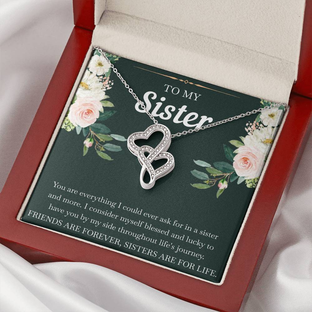To My Sister Gifts, Friends Are Forever Sisters Are For Life, Double Heart Necklace For Women, Birthday Present Idea From Sister