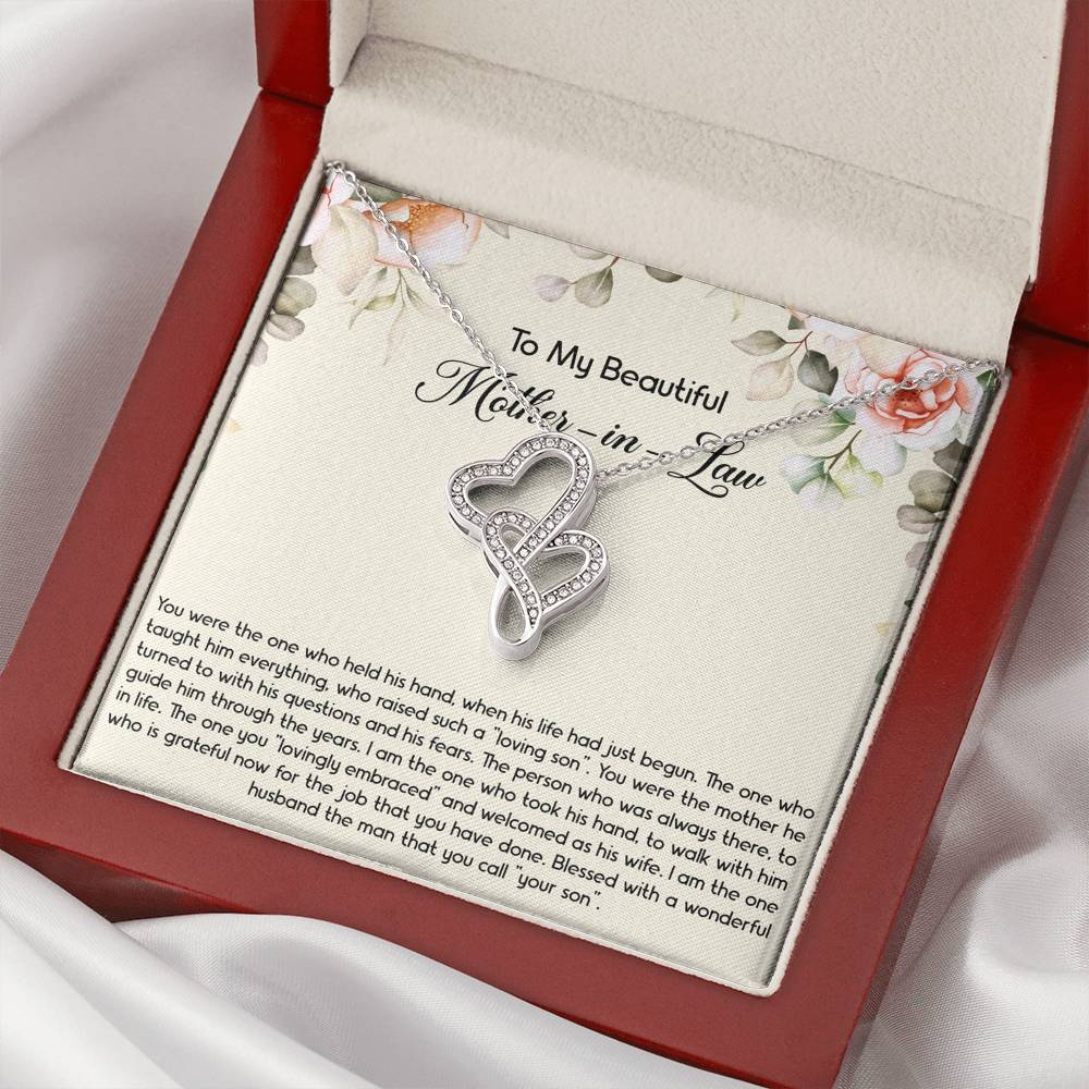 To My Mother-in-Law Gifts, The One Who Held His Hand, Double Heart Necklace For Women, Birthday Mothers Day Present From Daughter-in-law