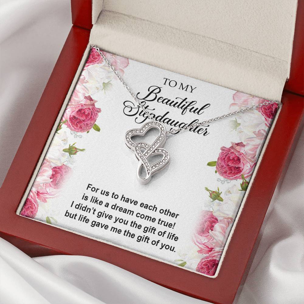 To My Stepdaughter Gifts, For Us To Have Each Other, Double Heart Necklace For Women, Birthday Present Idea From Stepmom Stepdad