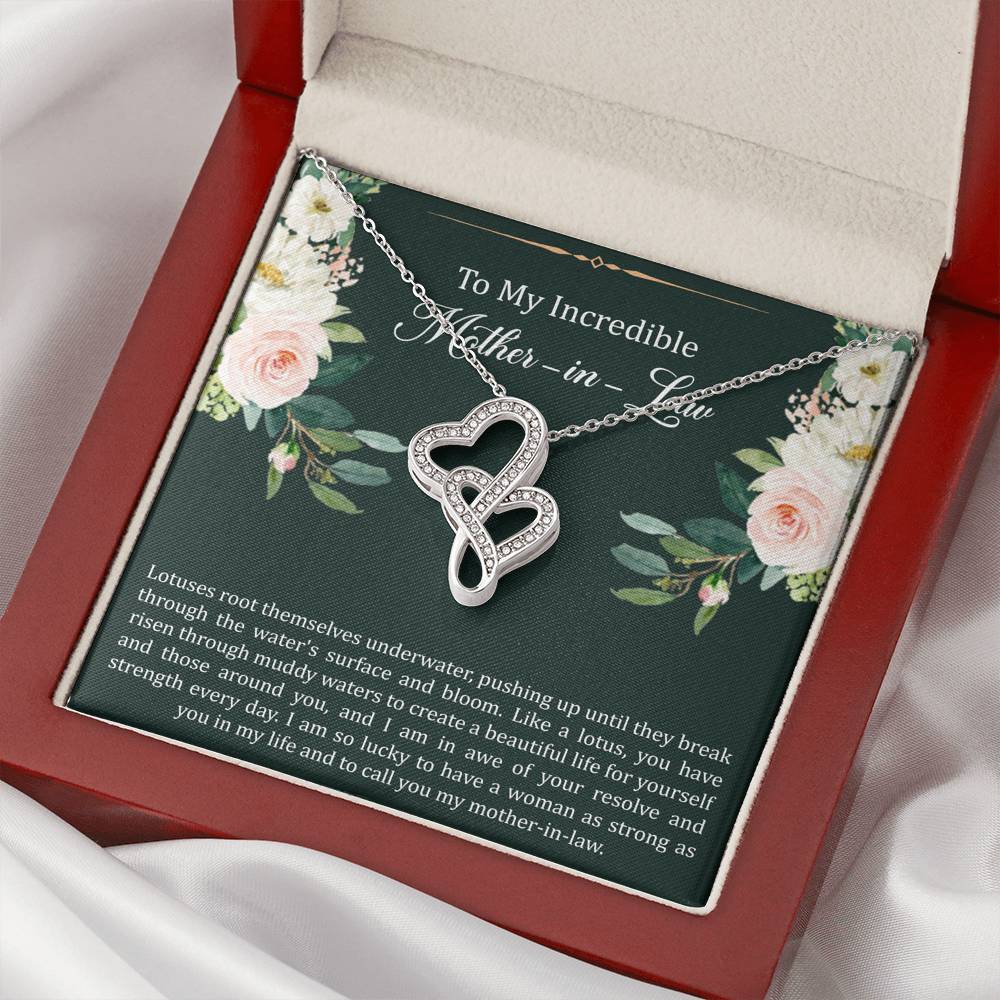 To My Mother-in-Law Gifts, Like A Lotus , Double Heart Necklace For Women, Birthday Mothers Day Present From Daughter-in-law