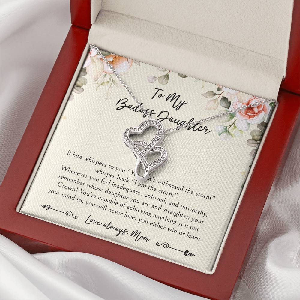 To My Badass Daughter Gifts, When It's Too Hard To Look Back, Double Heart Necklace For Women, Birthday Present Idea From Mom