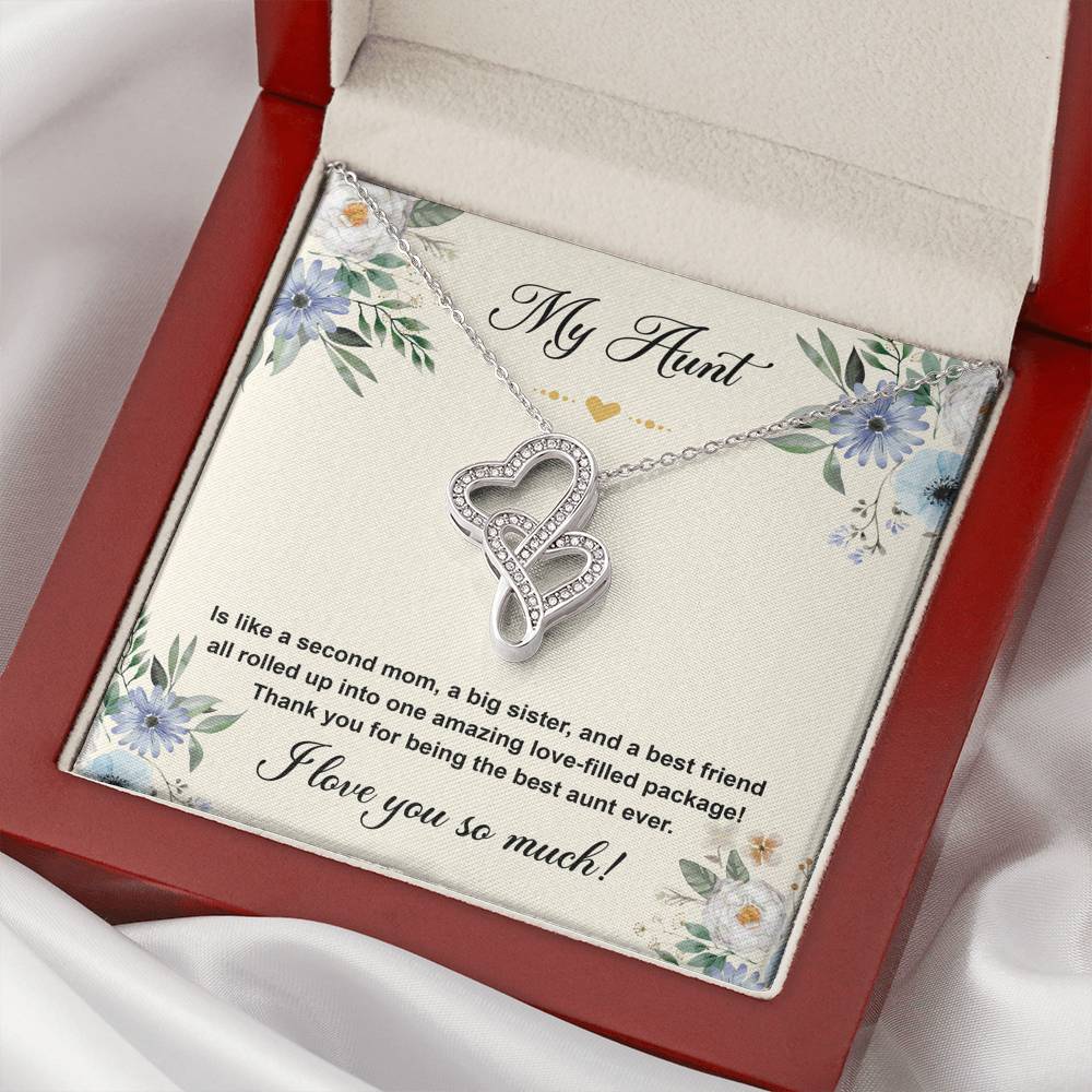 To My Aunt Gifts, Second Mom, Double Heart Necklace For Women, Aunt Birthday Present From Niece Nephew