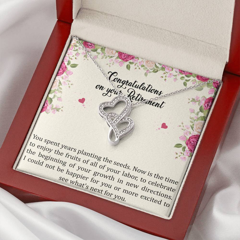 Retirement Gifts, Fruit of Your Labor, Happy Retirement Double Heart Necklace For Women, Retirement Party Favor From Friends Coworkers