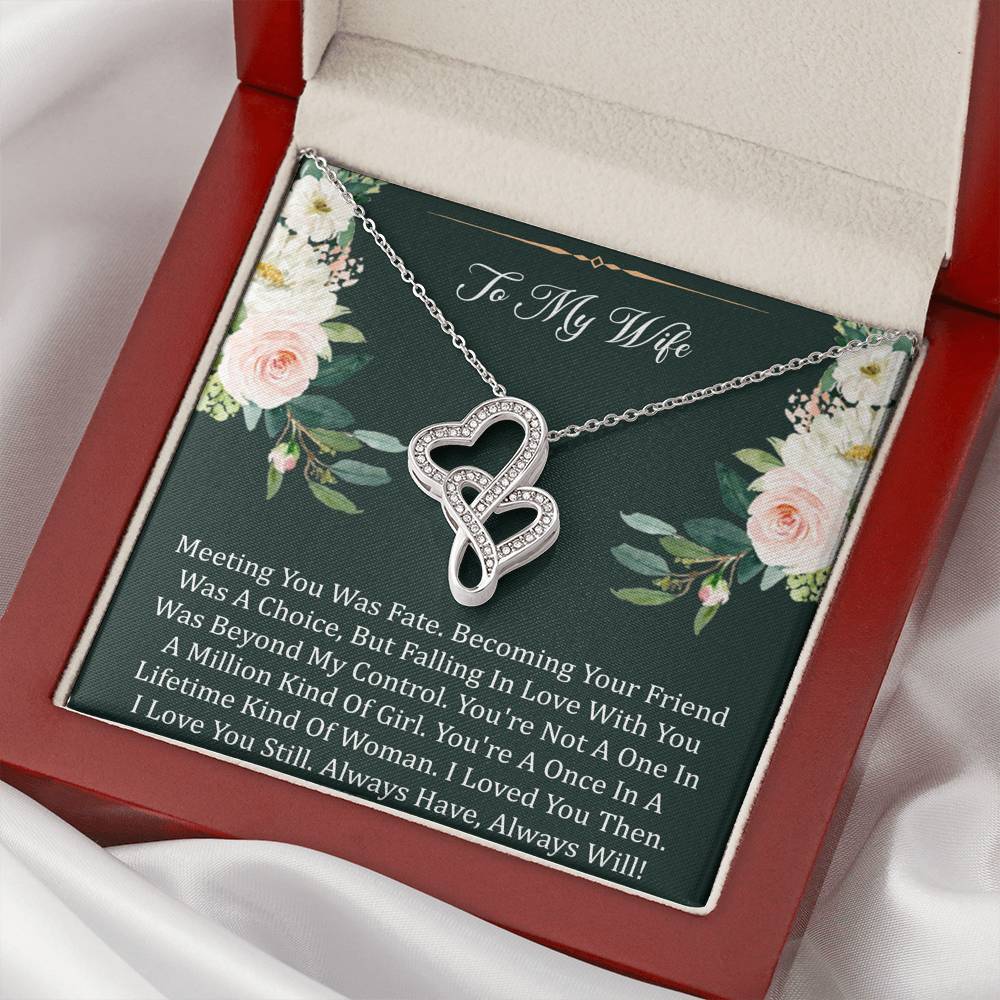 To My Wife, Meeting You Was Fate, Double Heart Necklace For Women, Anniversary Birthday Gifts From Husband