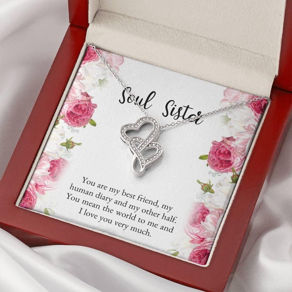 To My Best Friend Gifts, You Mean The World To Me, Double Heart Necklace For Women, Birthday Present Idea From Bestie