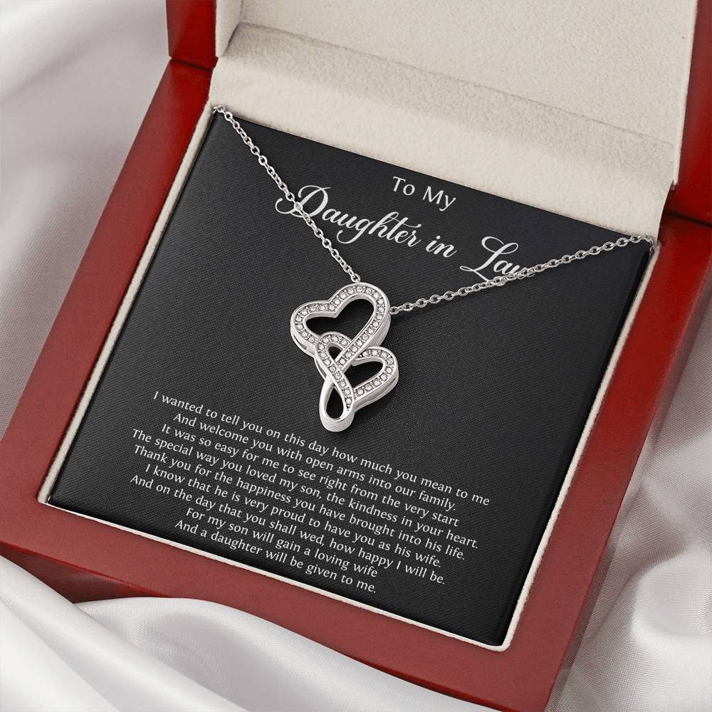 To My Daughter-in-law Gifts, Thank You For The Happiness, Double Heart Necklace For Women, Birthday Present Idea From Mother-in-law