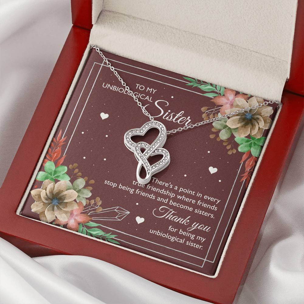 To My Unbiological Sister Gifts, Thank You, Double Heart Necklace For Women, Birthday Present Idea From Sister-in-law