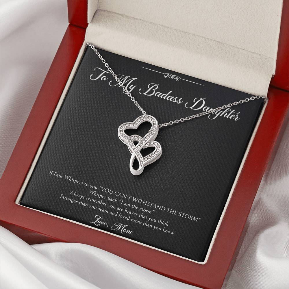 To My Badass Daughter Gifts, I Am The Storm, Double Heart Necklace For Women, Birthday Present Idea From Mom