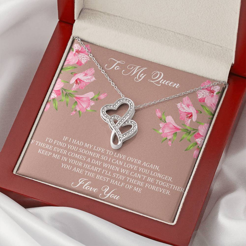 To My Wife, My Queen, Double Heart Necklace For Women, Anniversary Birthday Gifts From Husband