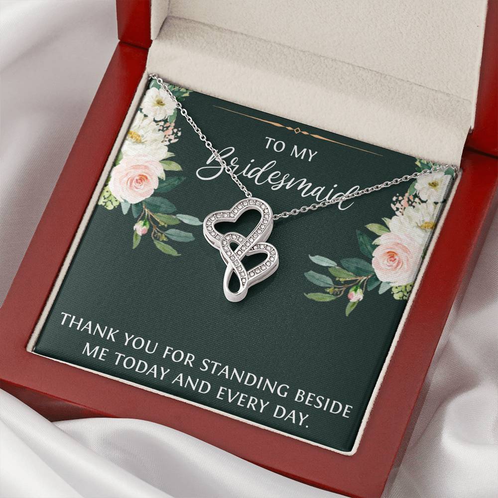 To My Bridesmaid Gifts, Thank You For Standing Besides Me , Double Heart Necklace For Women, Wedding Day Thank You Ideas From Bride