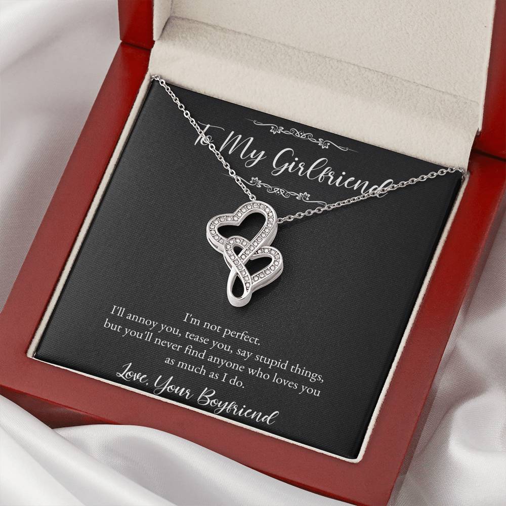 To My Girlfriend, I Am Not Perfect, Double Heart Necklace For Women, Anniversary Birthday Valentines Day Gifts From Boyfriend