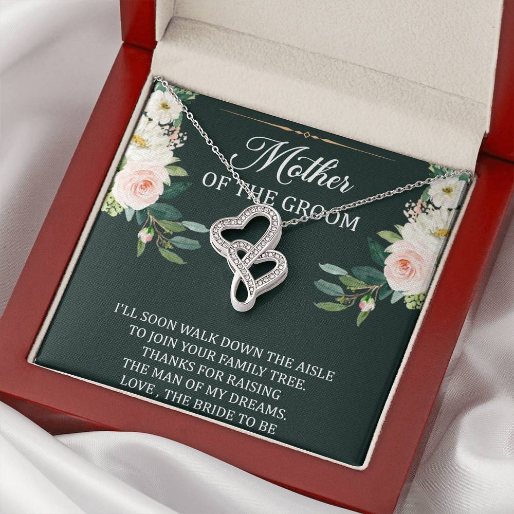 To My Mom of the Bride Gifts, I'll Soon Walk Down The Aisle, Double Heart Necklace For Women, Wedding Day Thank You Ideas From Groom