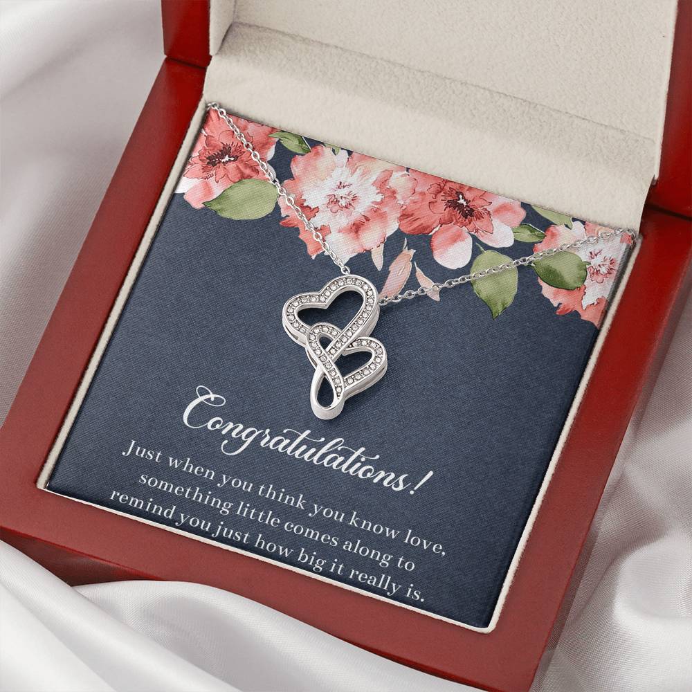 Gift for Expecting Mom, Something Little Comes Along, Mom to Be Double Heart Necklace For Women, Pregnancy Gift For New Mother
