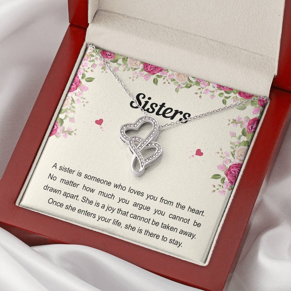 To My Sister Gifts, Someone Who Loves You From The Heart, Double Heart Necklace For Women, Birthday Present Idea From Sister Brother