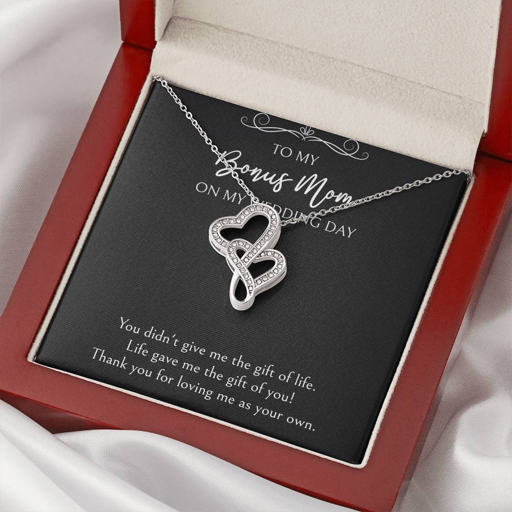To My Bonus Mom Gifts, Thank You For Loving Me, Double Heart Necklace For Women, Wedding Day Thank You Ideas From Bride