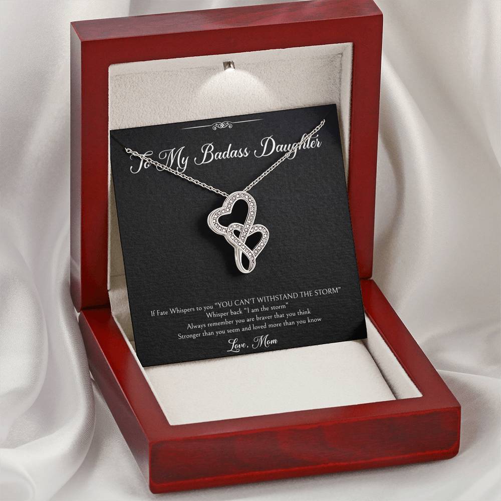 To My Badass Daughter Gifts, I Am The Storm, Double Heart Necklace For Women, Birthday Present Idea From Mom