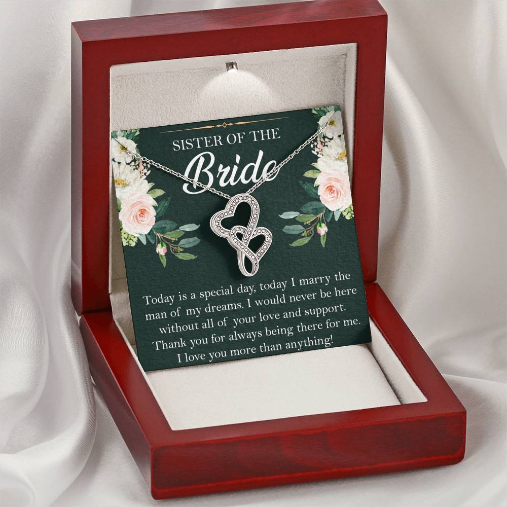 Sister of the Bride Gifts, Thank You for Being There, Double Heart Necklace For Women, Wedding Day Thank You Ideas From Bride