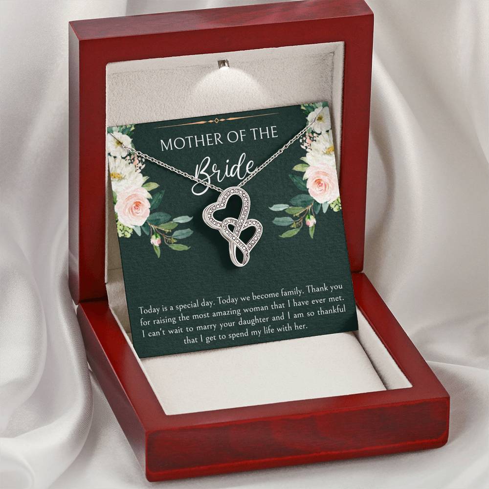 Mom of the Bride Gifts, Today We Become Family, Double Heart Necklace For Women, Wedding Day Thank You Ideas From Groom