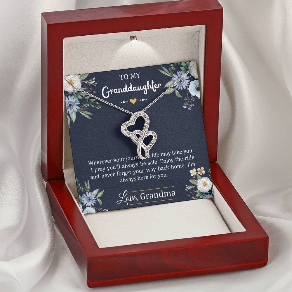 To My Granddaughter Gifts, I'm Always Here For You, Double Heart Necklace For Women, Birthday Present Idea From Grandma