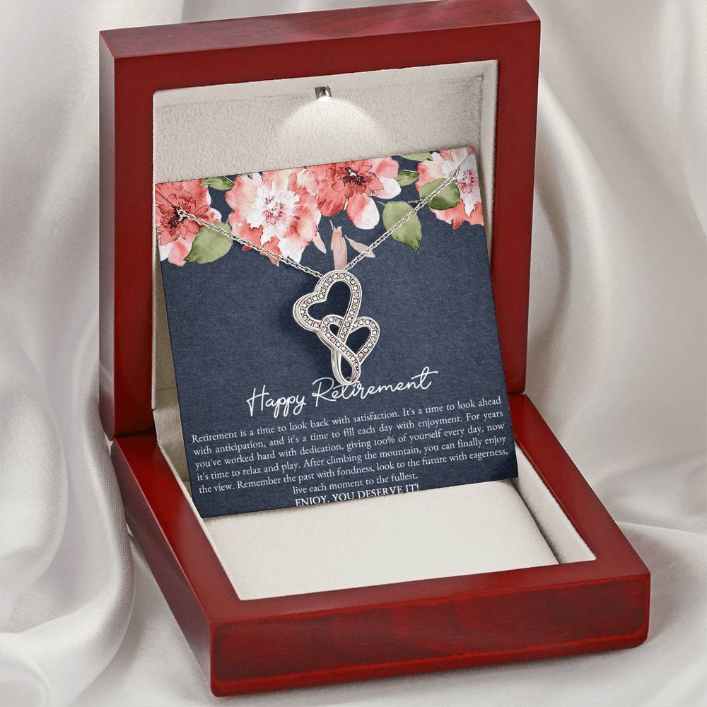 Retirement Gifts, Enjoy You Deserve It, Happy Retirement Double Heart Necklace For Women, Retirement Party Favor From Friends Coworkers