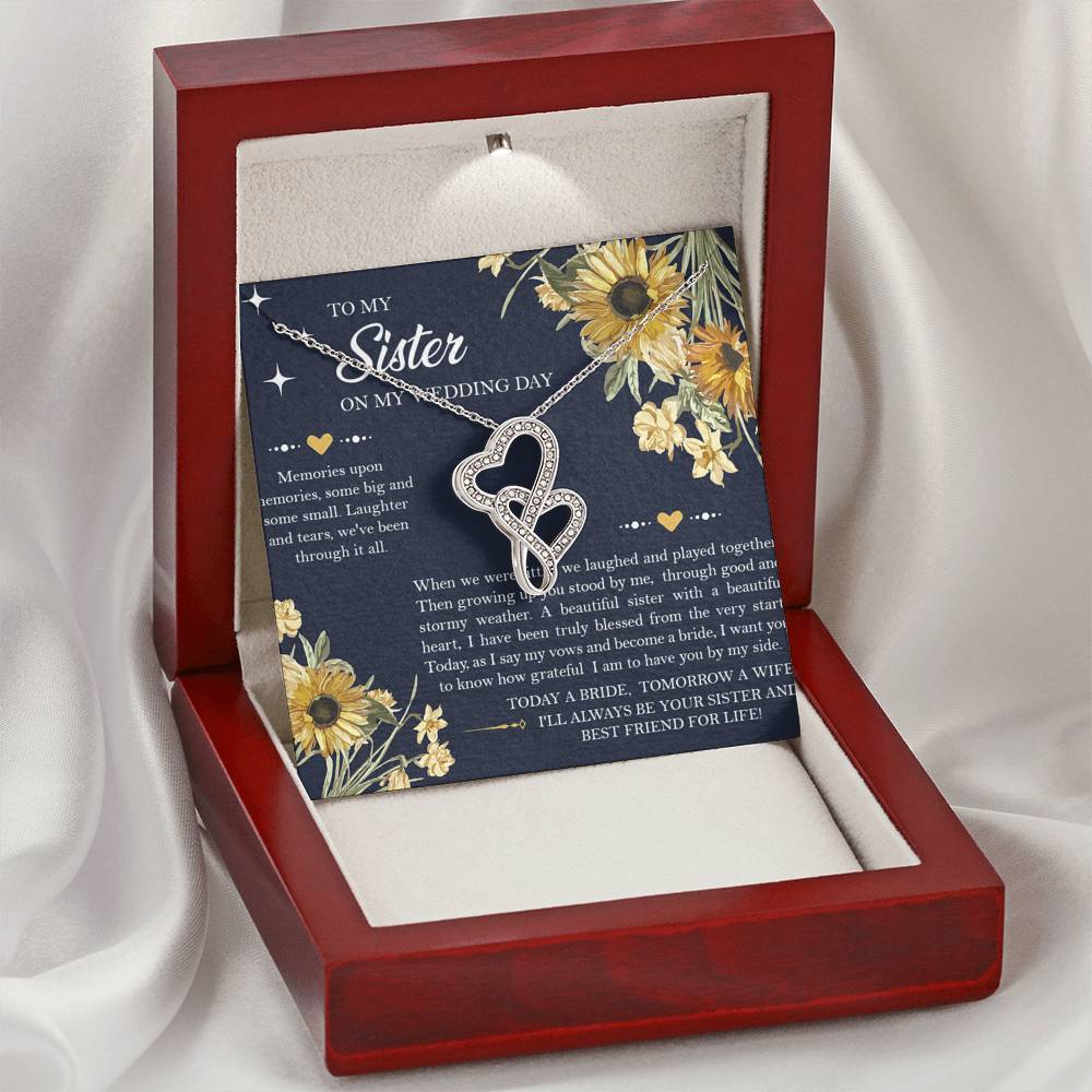 Sister of the Bride Gifts, I'll Always Be Your Sister, Double Heart Necklace For Women, Wedding Day Thank You Ideas From Bride