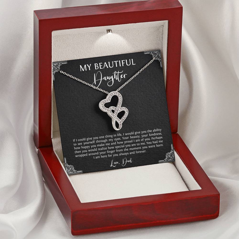 To My Daughter  Gifts, I Am Here For You, Double Heart Necklace For Women, Birthday Present Idea From Dad