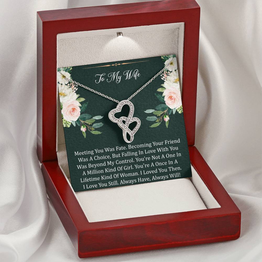 To My Wife, Meeting You Was Fate, Double Heart Necklace For Women, Anniversary Birthday Gifts From Husband