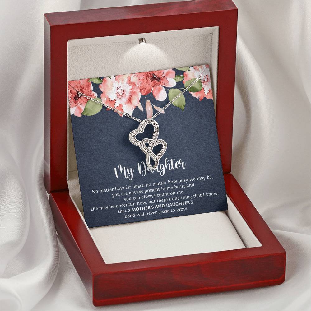 To My Daughter Gifts, No Matter How Far Apart, Double Heart Necklace For Women, Birthday Present Idea From Mom