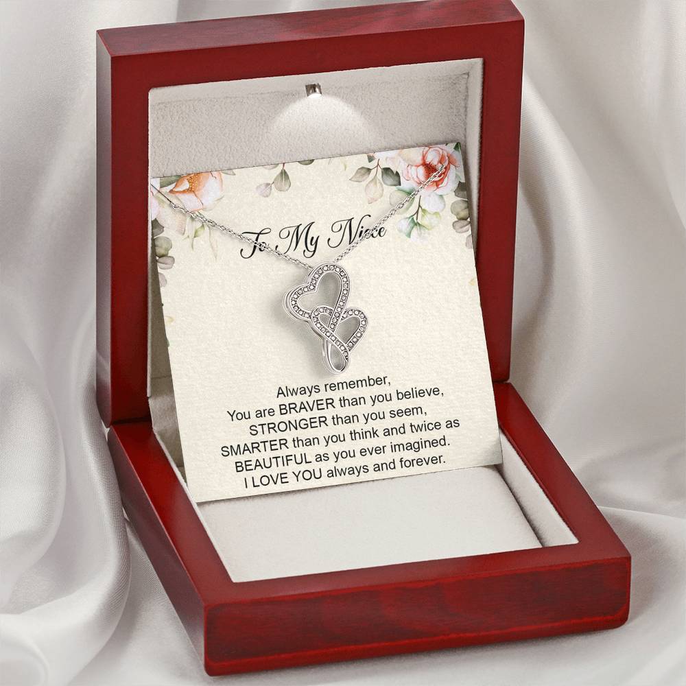 To My Niece  Gifts, Always Remember, Double Heart Necklace For Women, Birthday Present Ideas From Aunt Uncle