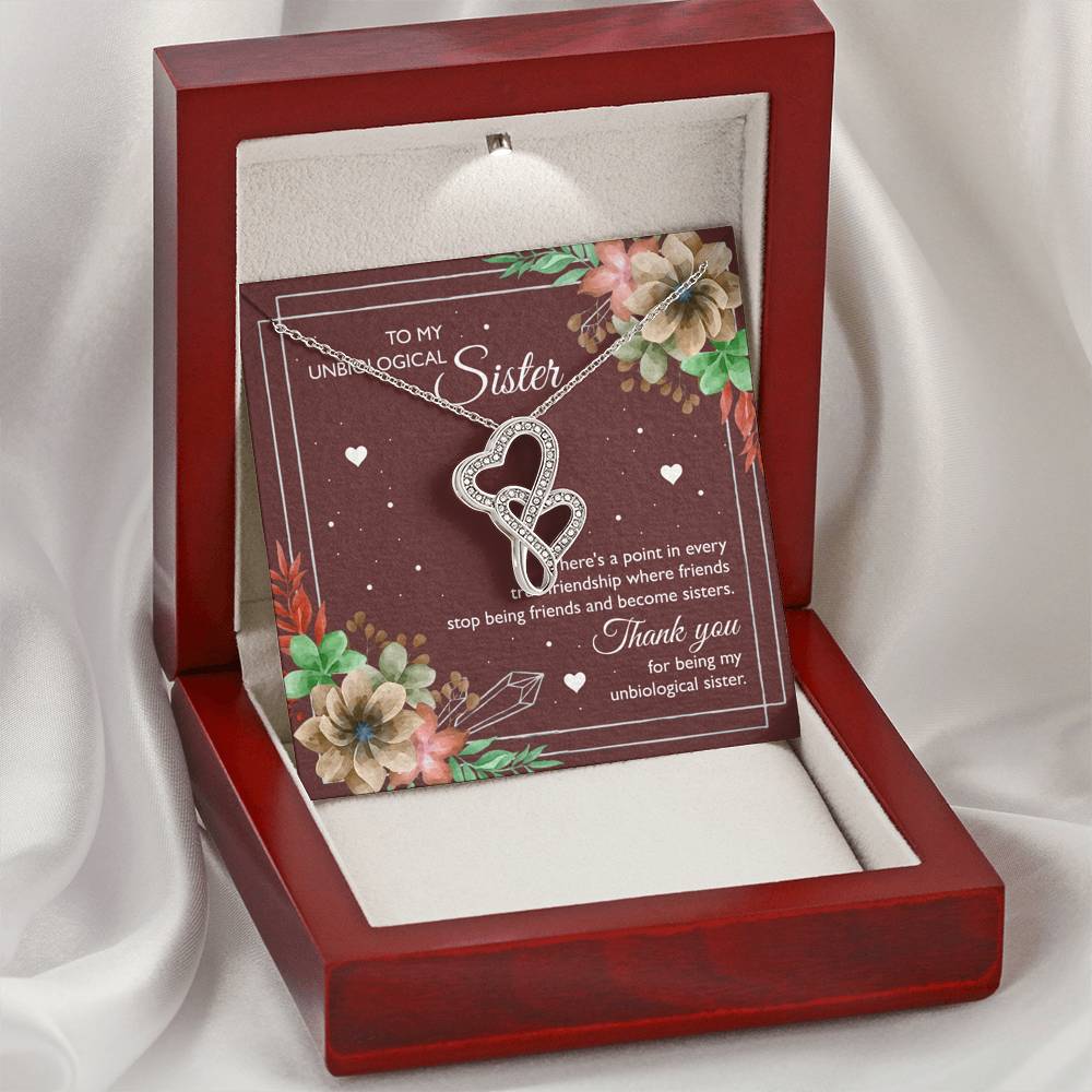 To My Unbiological Sister Gifts, Thank You, Double Heart Necklace For Women, Birthday Present Idea From Sister-in-law