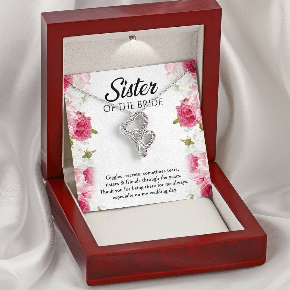 Sister of the Bride Gifts, Thanks For Being There, Double Heart Necklace For Women, Wedding Day Thank You Ideas From Bride