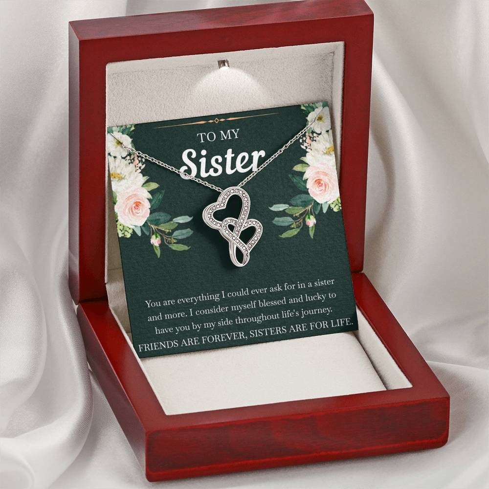 To My Sister Gifts, Friends Are Forever Sisters Are For Life, Double Heart Necklace For Women, Birthday Present Idea From Sister
