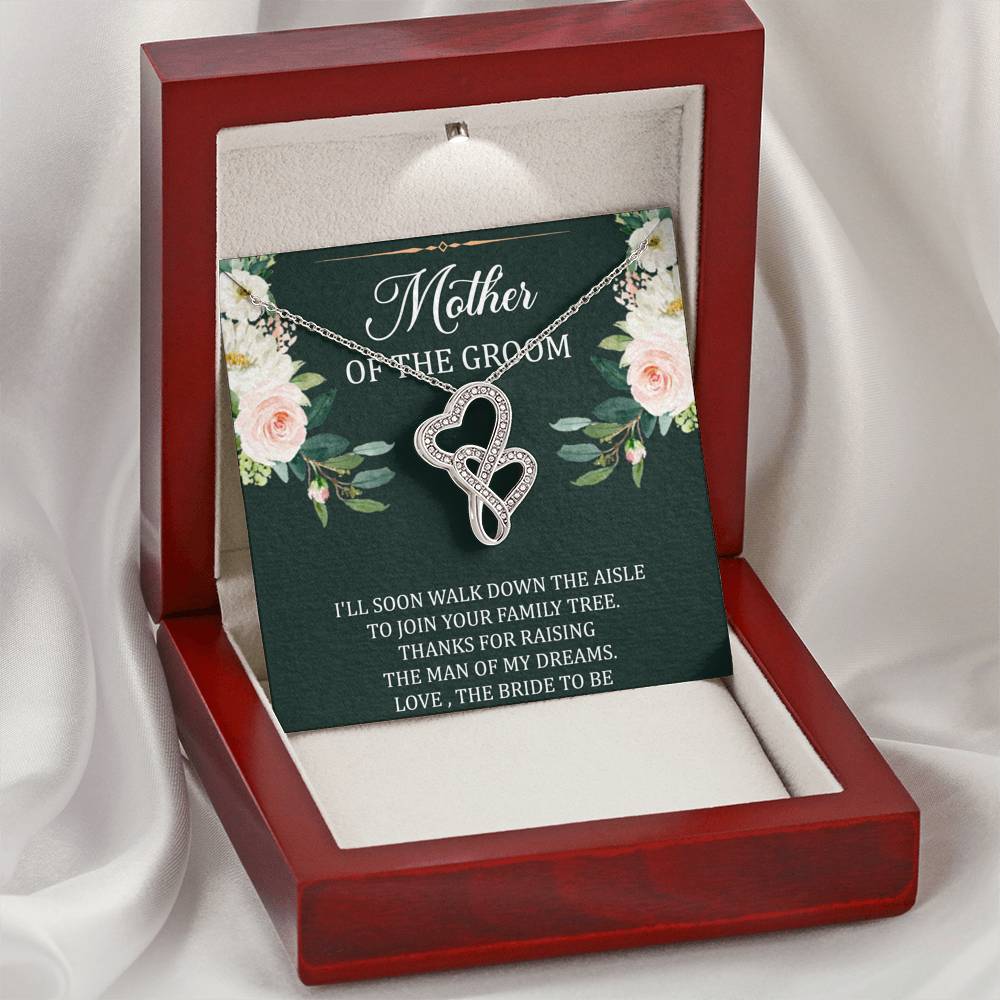 To My Mom of the Bride Gifts, I'll Soon Walk Down The Aisle, Double Heart Necklace For Women, Wedding Day Thank You Ideas From Groom