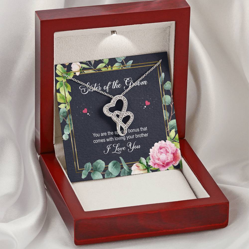 Sister of the Groom Gifts, You Are The Special Bonus, Double Heart Necklace For Women, Wedding Day Thank You Ideas From Bride