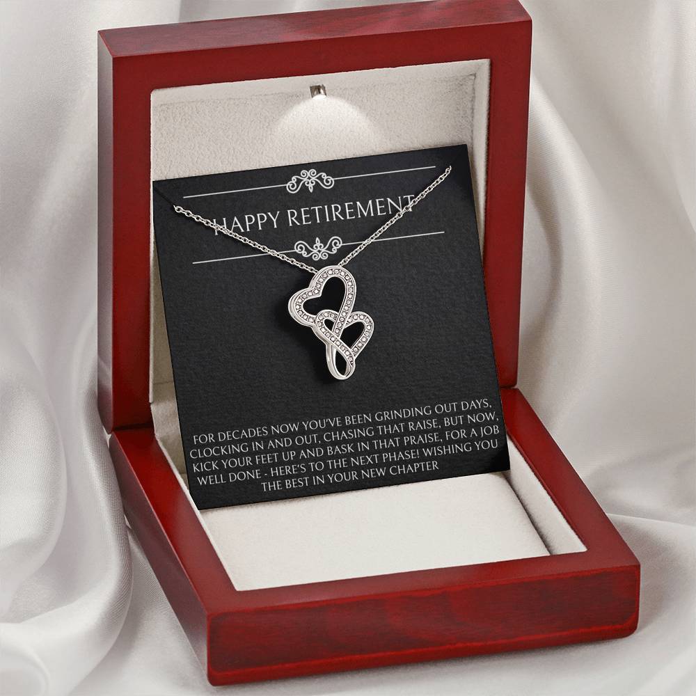 Retirement Gifts, Job Well Done, Happy Retirement Double Heart Necklace For Women, Retirement Party Favor From Friends Coworkers