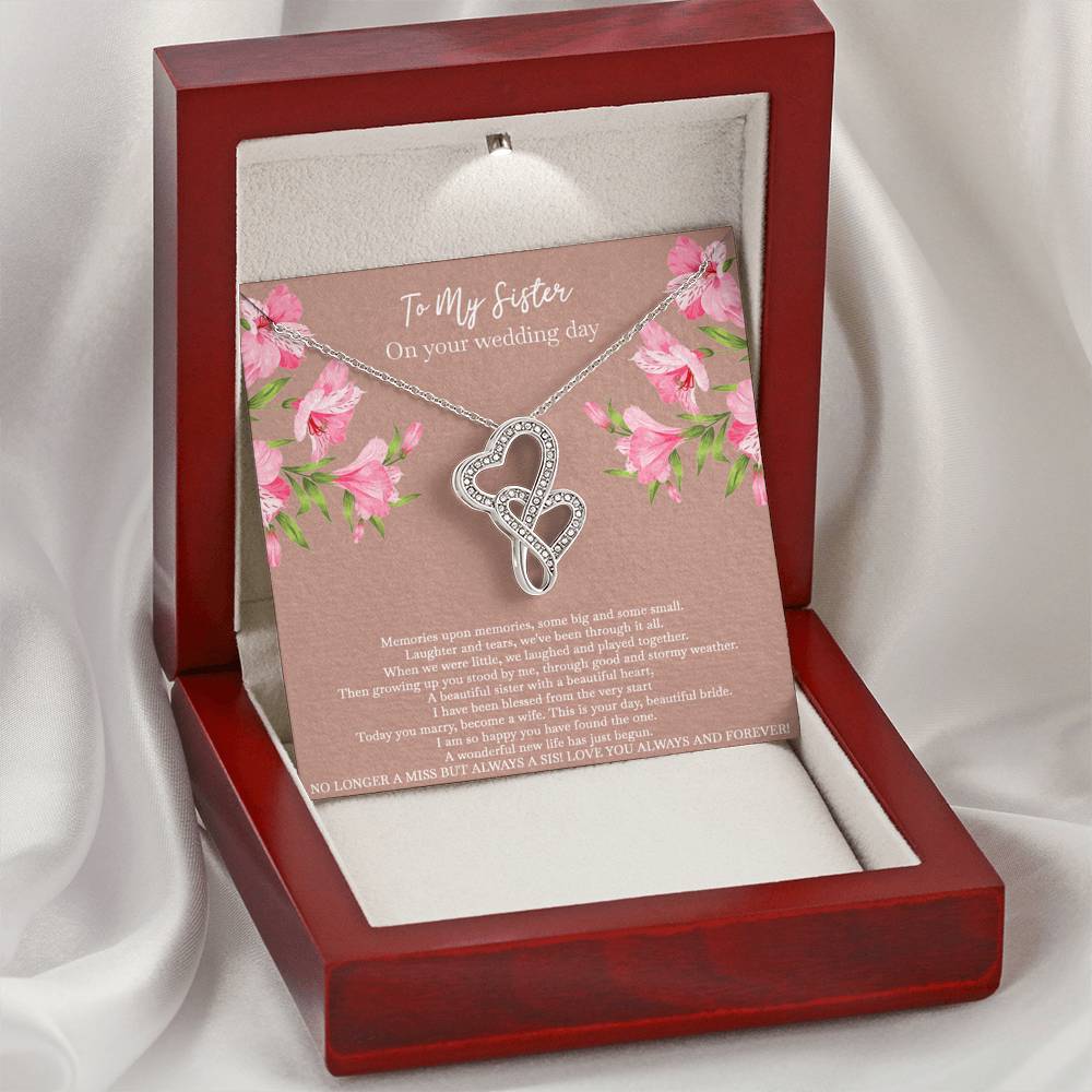 Bride Gifts, No Longer A Miss But Always A Sis, Double Heart Necklace For Women, Wedding Day Thank You Ideas From Sister