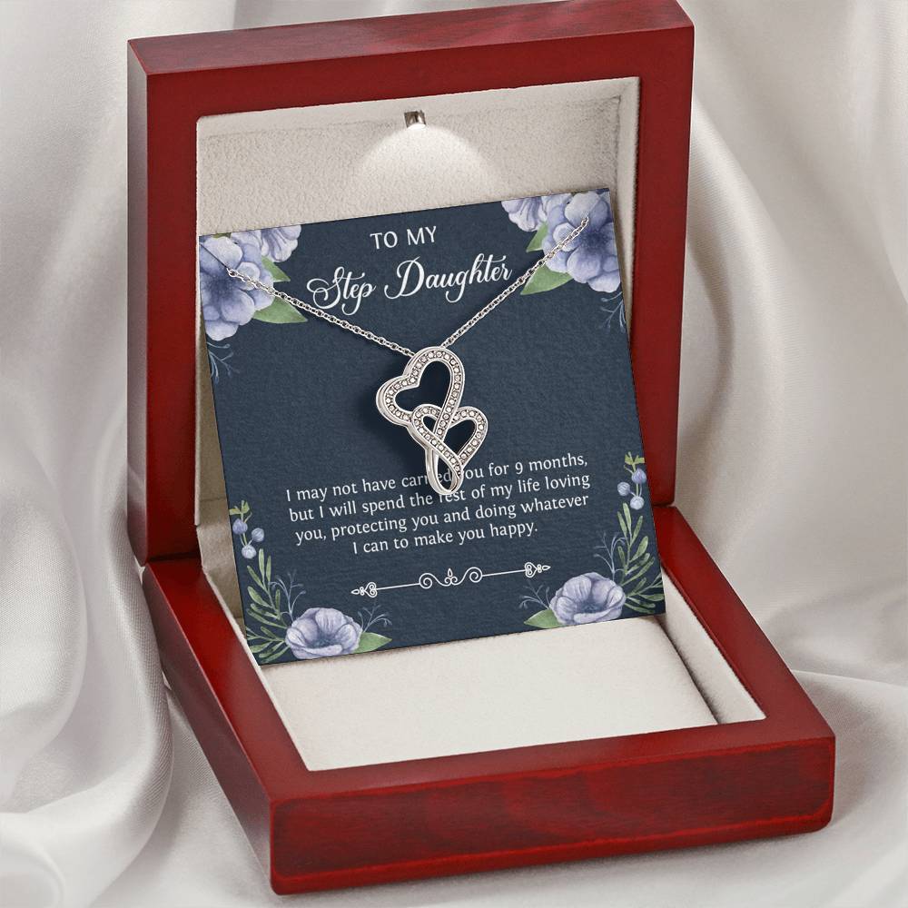 To My Stepdaughter Gifts, I May Not Have Carried You For 9 Months, Double Heart Necklace For Women, Birthday Present Idea From Stepmom