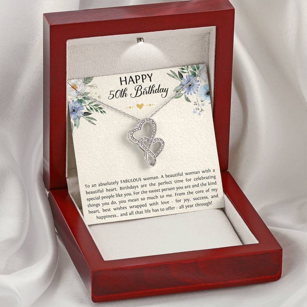 Fabulous Woman Double Heart Necklace - To a Fabulous Woman | 50th Birthday Gift
